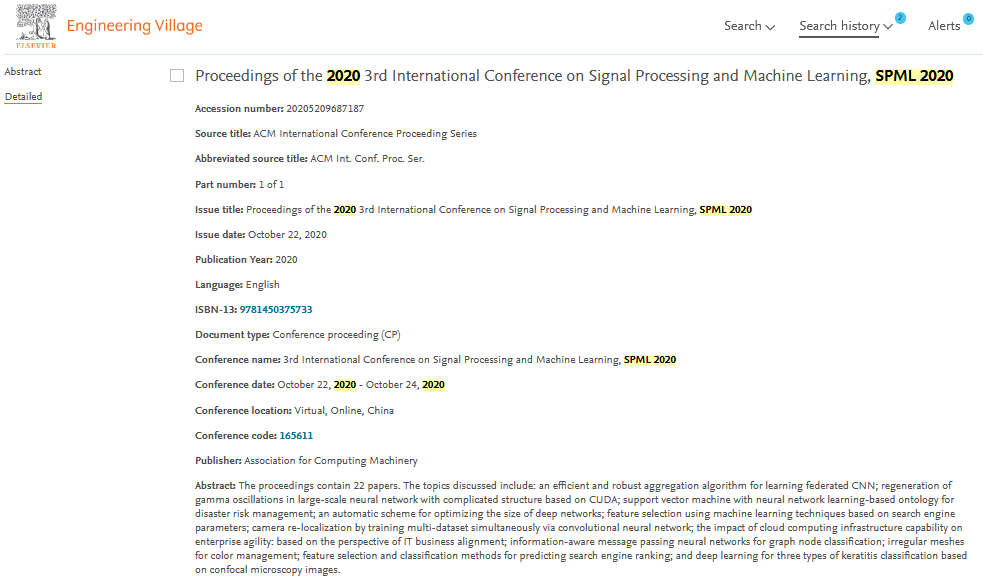 【EI检索】第五届信号处理与机器学习国际会议