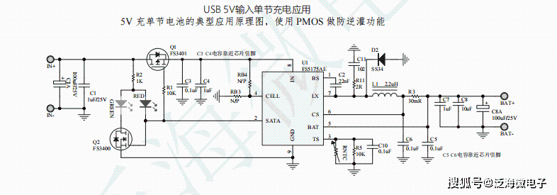 输入5V9V12V12.6V13V13.5V15V20V给单节锂电池充电芯片IC电路FS5175A