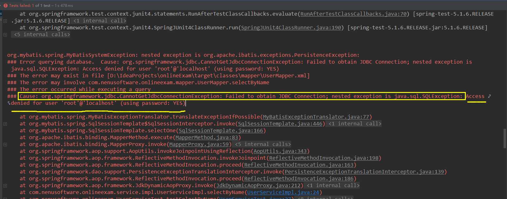 解决Springboot + MyBatis框架“Cause: org.springframework.jdbc.CannotGetJdbcConnectionException”问题
