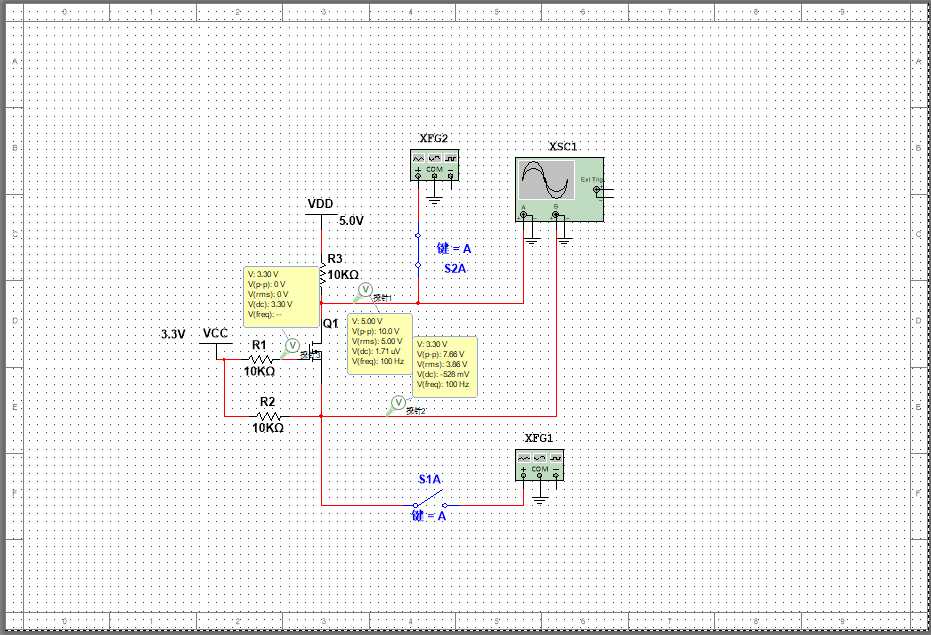 基于multisim的TTL 3.3v-5V双向电平转换电路仿真