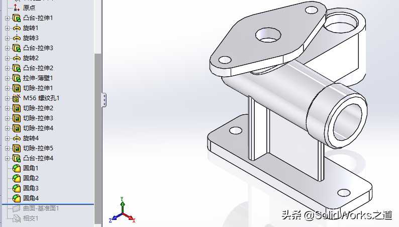 SolidWorks多通道接头建模，腔体有点复杂，CAD习题集P63分享
