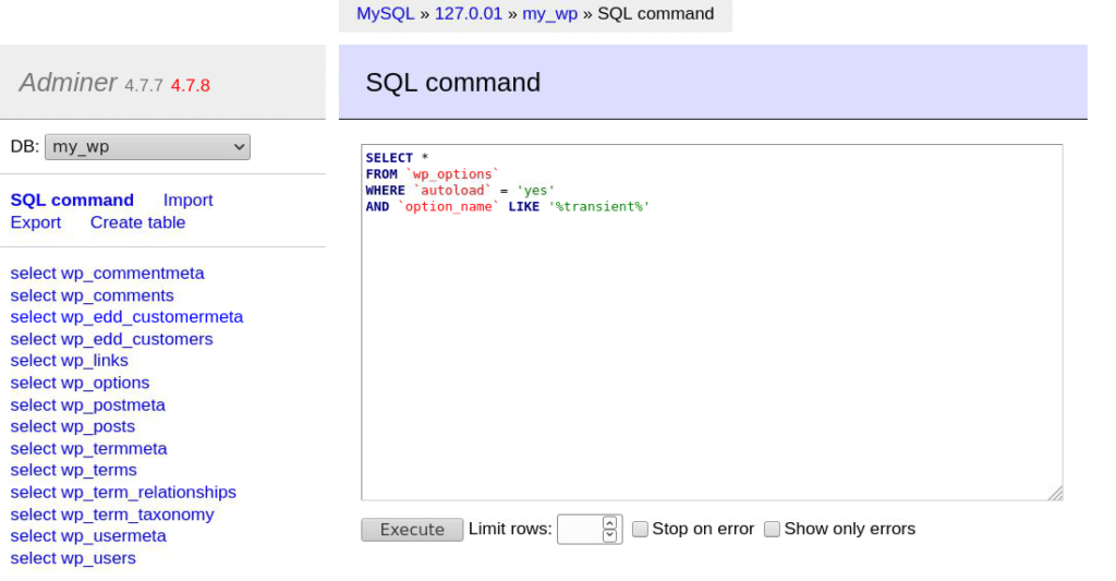 在管理员的SQL命令中运行SQL查询