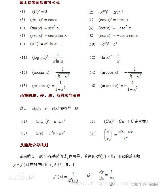 导数公式及其求导法则_导数的运算法则公式