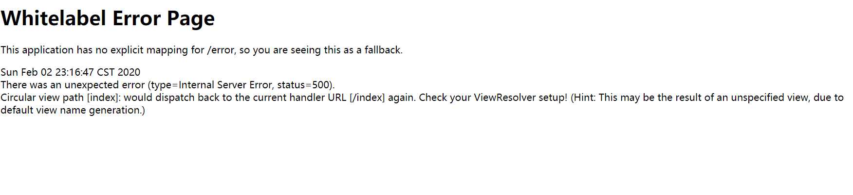 解决SpringBoot跳转页面出现 There was an unexpected error (type=Internal Server Error, status=500).[亲测有效]