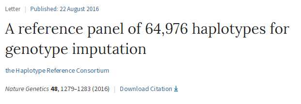 Haplotype Reference Consortium:最大规模的单倍型数据库