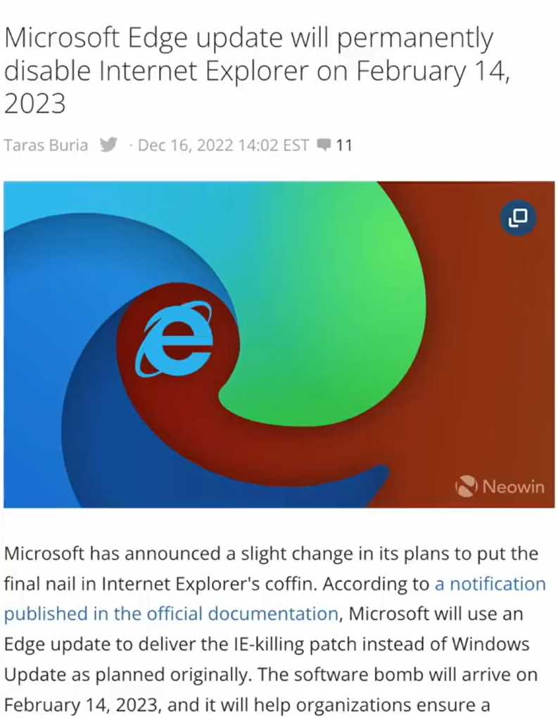 微软将于2023年2月14日永久禁用IE[通俗易懂]