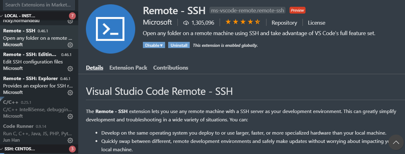 Remote Development 是一个插件合集，其中比较重要的是 Remote - SSH 和 Remote - SSH: Editing Confi