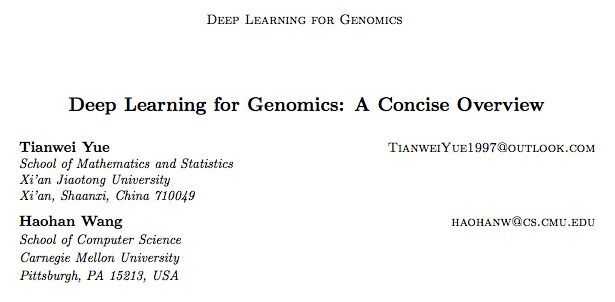 基因序列 深度学习Deep Learning for Genomics: A Concise Overview