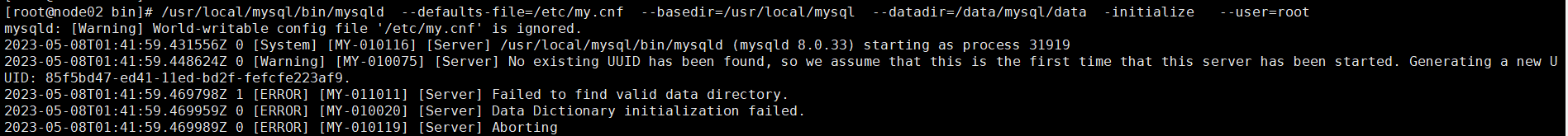 [ERROR] [MY-010020] [Server] Data Dictionary initialization failed