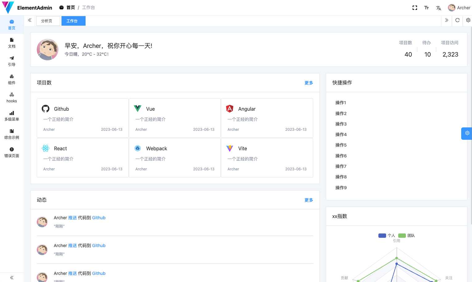 免费开源的中后台模版，使用主流技术，开箱即用的前端解决方案