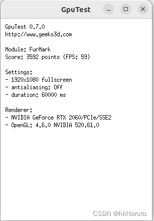Ubuntu 22.04 LTS RTX 2060 6G 显卡 GPU测试 甜甜圈 geeks3d GpuTest (https://mushiming.com/)  第2张