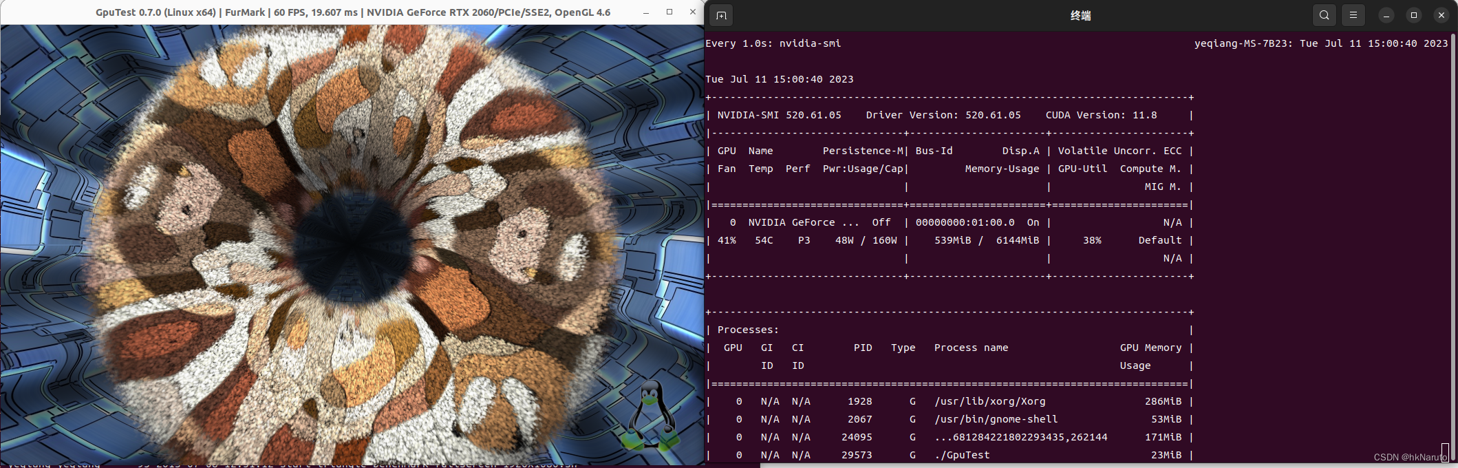 Ubuntu 22.04 LTS RTX 2060 6G 显卡 GPU测试 甜甜圈 geeks3d GpuTest (https://mushiming.com/)  第1张