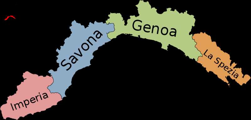 意大利的利古里亚大区形状像Ω，面积5422平方公里，管4个省