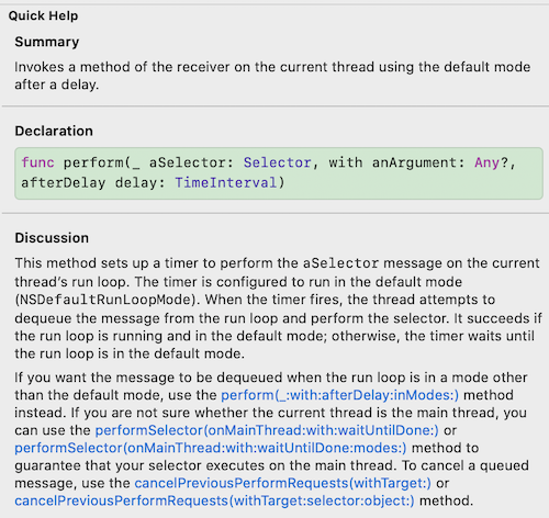 iOS：关于self.perfrom(:_, with: afterDelay: )不执行问题