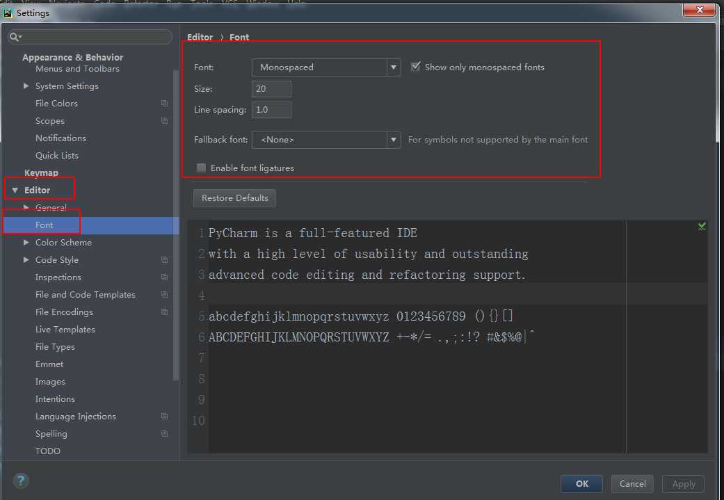 pycharm 设置字体大小