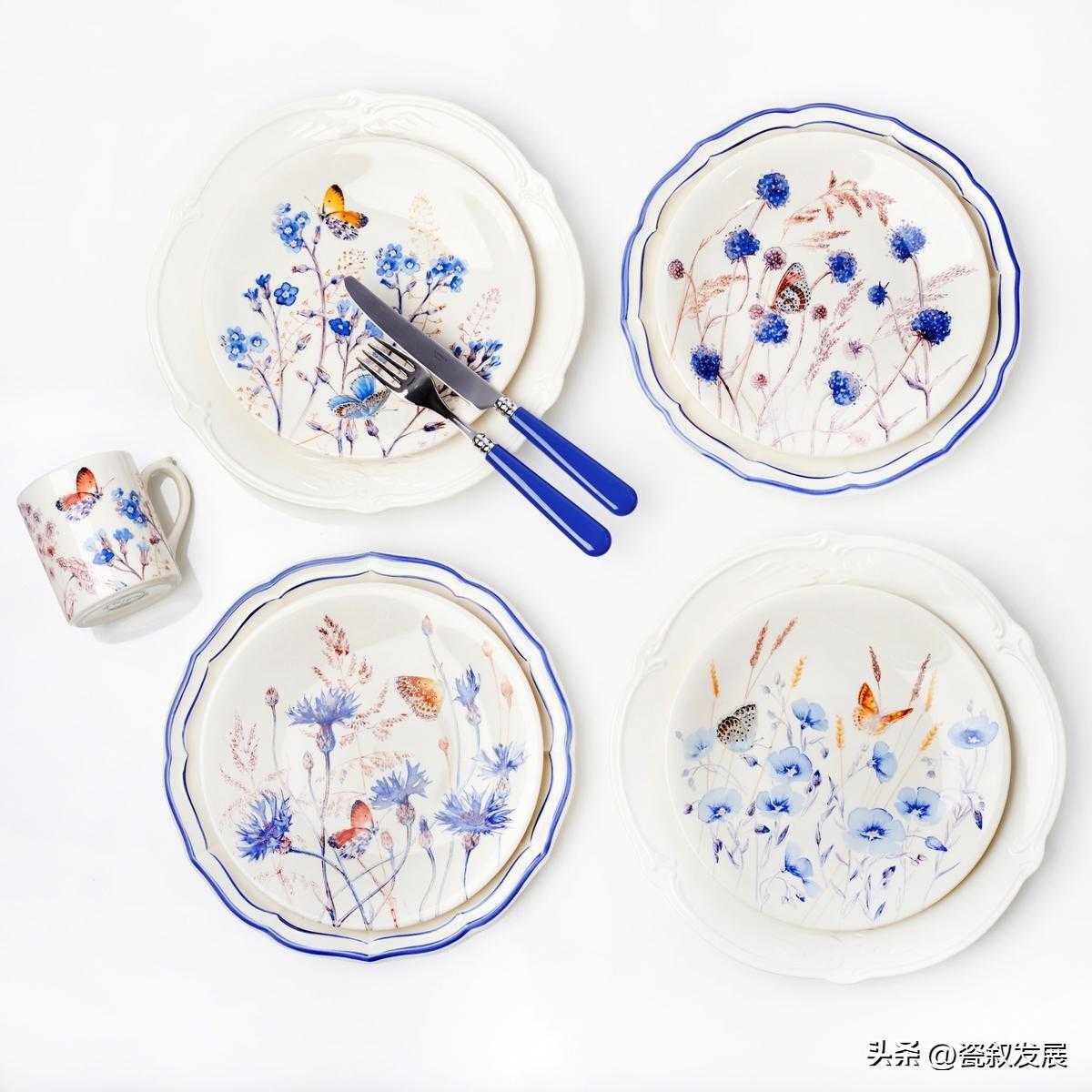 法国高端手工彩陶制造商Gien出品的奢华餐具-天蓝“Azur”系列