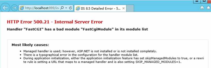 网站打开提示HTTP Error 500.21 - Internal Server Error的解决方法