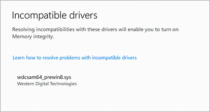 显示Windows不兼容的驱动程序的内存完整性功能
