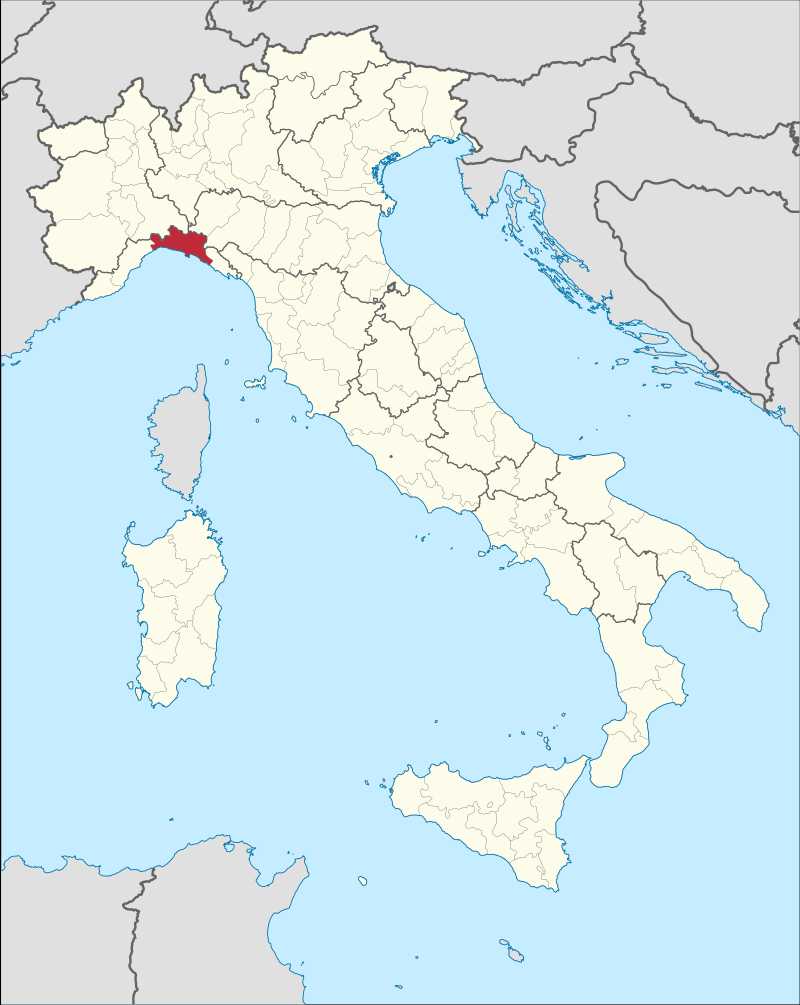意大利的利古里亚大区形状像Ω，面积5422平方公里，管4个省